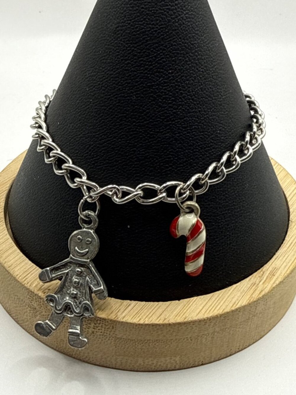 Christmas Charm Bracelet Silver Tone Candy Cane Gingerbread Holiday Aesthetic